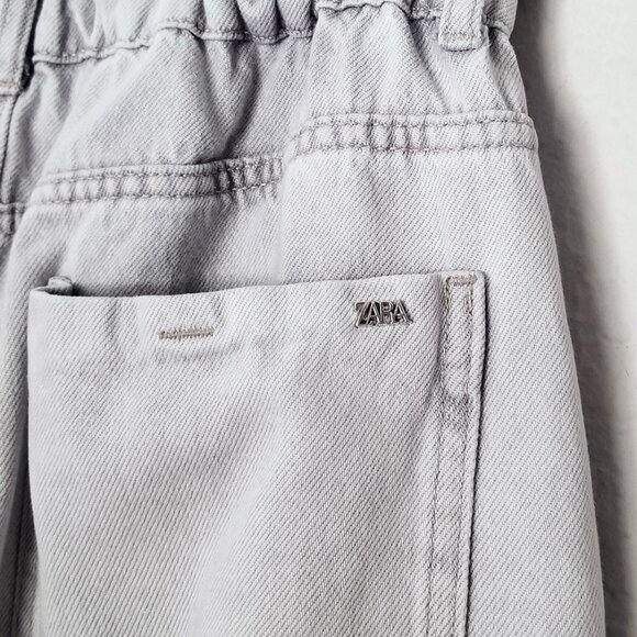 Zara Baggy Paperbag Elastic High Waist Light Grey Gray Denim Jeans Size 6 Ankle - Picture 11 of 16